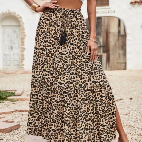 Animal Leopard Print Fringe Detail maxi Skirt - Picture 2 of 8